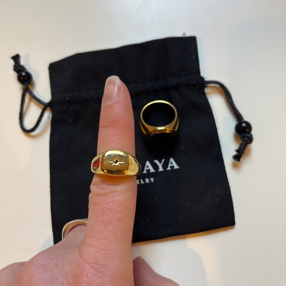 Gold Signet Ring - Black Onyx Accent - Picture 2 of 5
